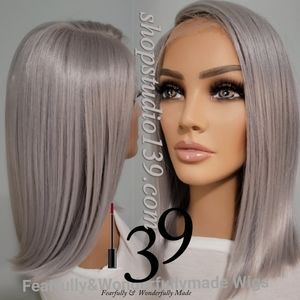 Sliver grey HD lace front bob wig with side part